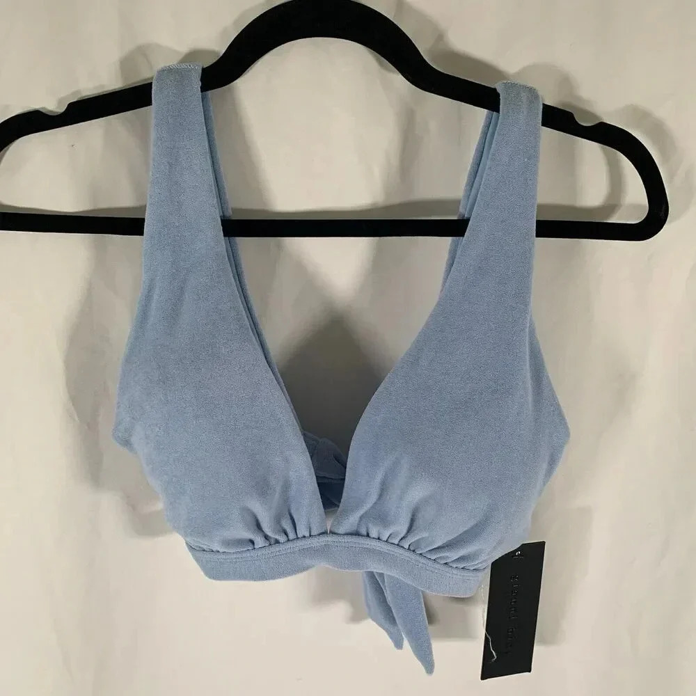 Gianni Bini Bralette Women's Medium Blue Tie Back Chambray Wide Stripe Solid